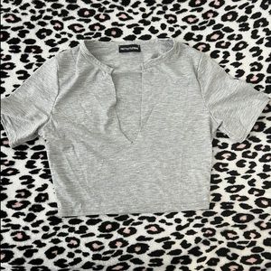 PLT Basic Gray Cropped Short Sleeve Top Casual Basic Tee